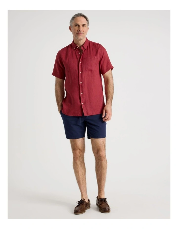 Short Sleeve Linen Shirt in Red image 3