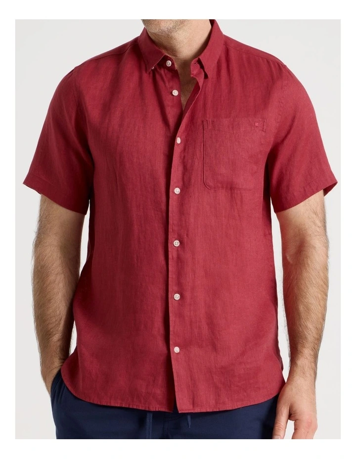 Short Sleeve Linen Shirt in Red image 4