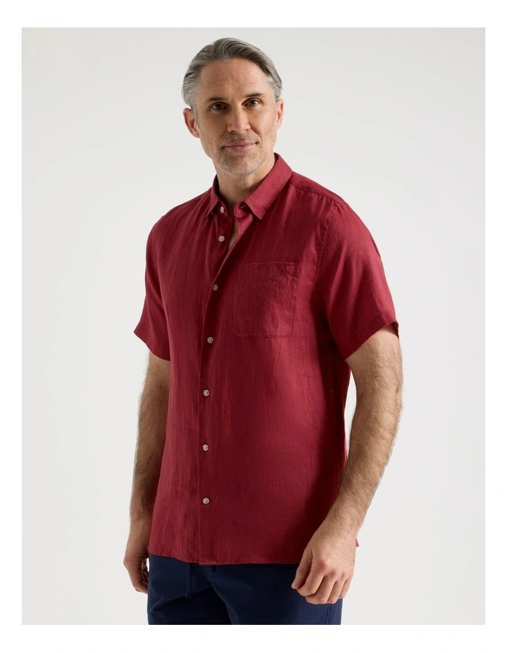 Short Sleeve Linen Shirt in Red image 5
