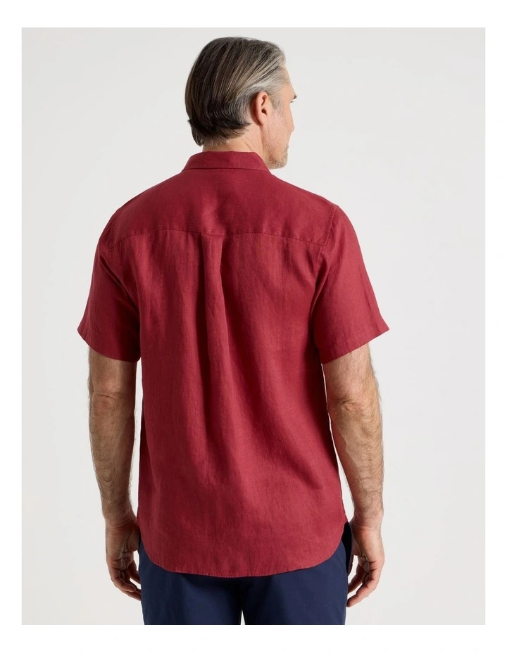 Short Sleeve Linen Shirt in Red image 6
