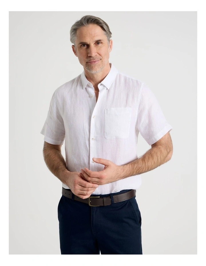 Short Sleeve Linen Shirt in White image 1