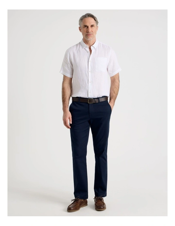 Short Sleeve Linen Shirt in White image 2