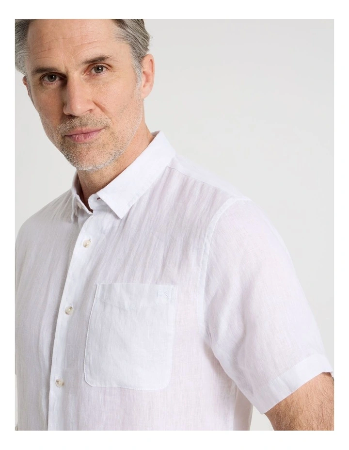 Short Sleeve Linen Shirt in White image 4