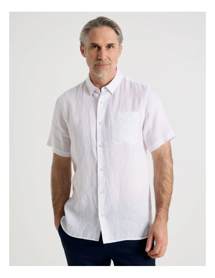 Short Sleeve Linen Shirt in White image 5