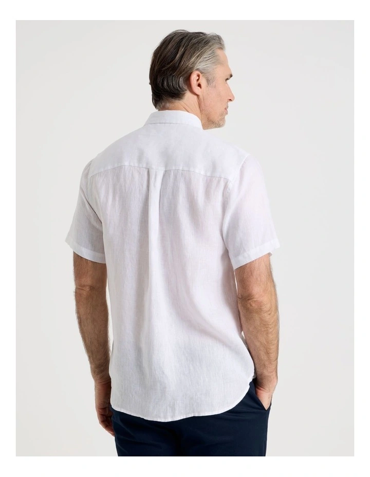 Short Sleeve Linen Shirt in White image 6