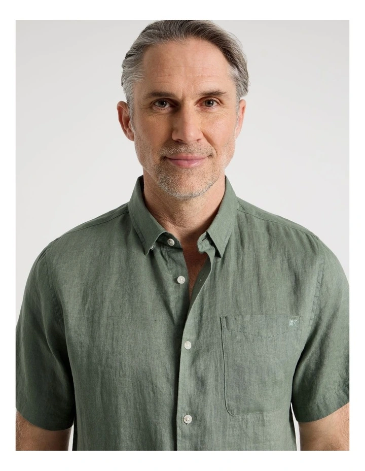 Short Sleeve Linen Shirt in Sage image 2