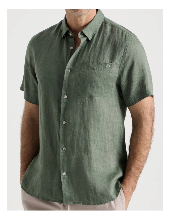 Short Sleeve Linen Shirt in Sage image 3