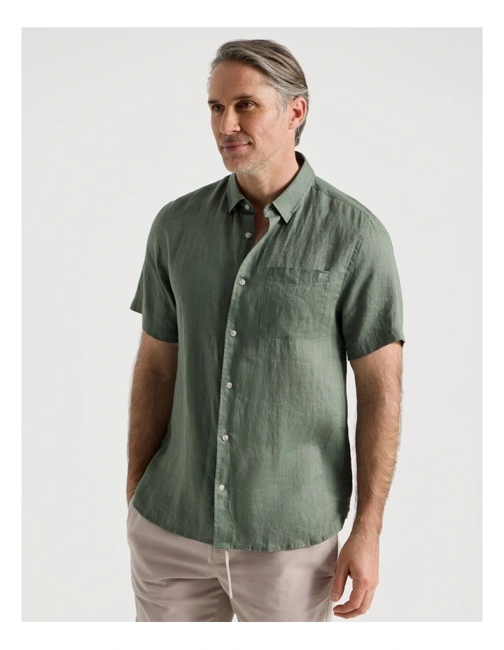 Short Sleeve Linen Shirt in Sage image 5