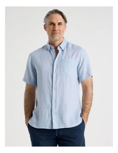Short Sleeve Linen Shirt in Light Blue