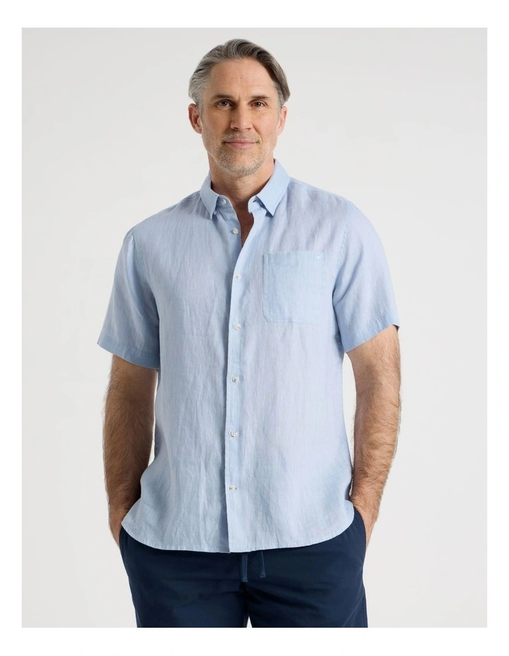 Short Sleeve Linen Shirt in Light Blue image 1