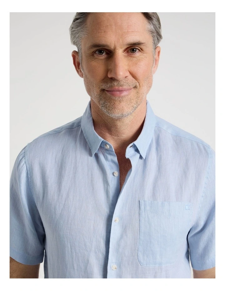 Short Sleeve Linen Shirt in Light Blue image 2