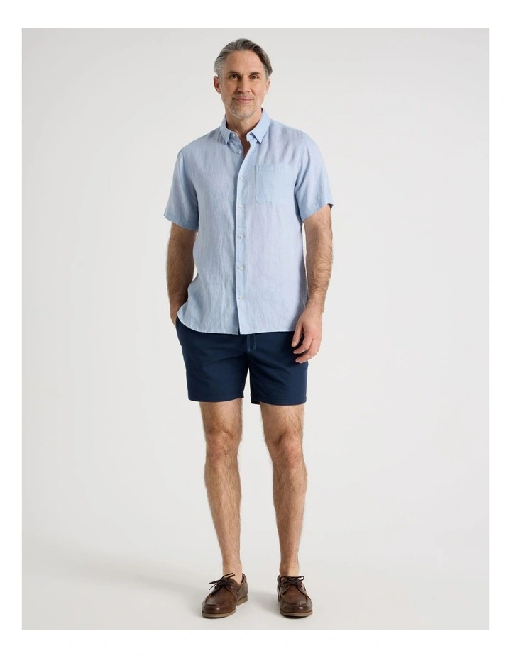 Short Sleeve Linen Shirt in Light Blue image 3