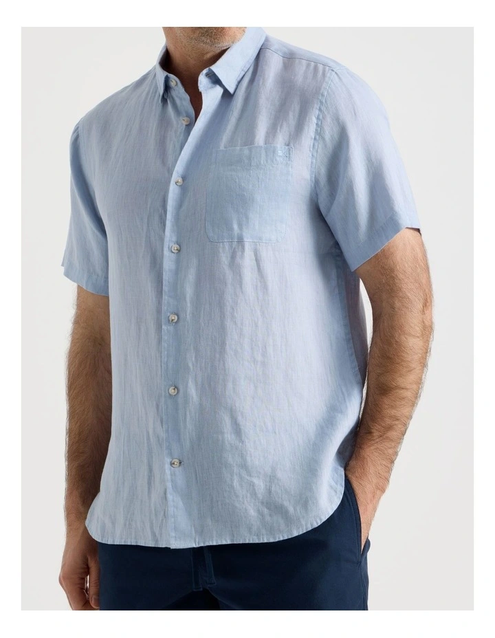 Short Sleeve Linen Shirt in Light Blue image 4
