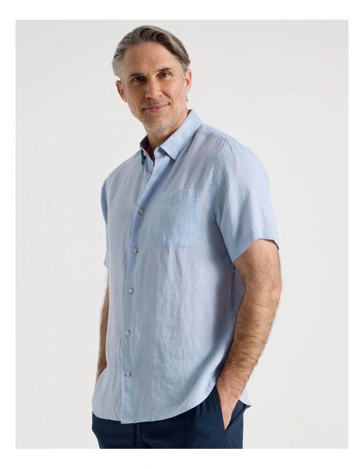 Short Sleeve Linen Shirt in Light Blue image 5