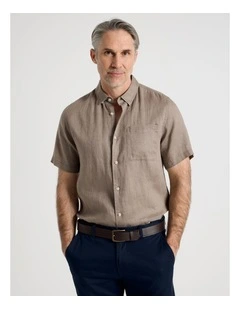 Short Sleeve Linen Shirt in Taupe