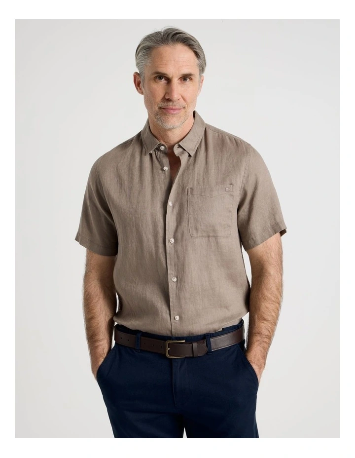 Short Sleeve Linen Shirt in Taupe image 1
