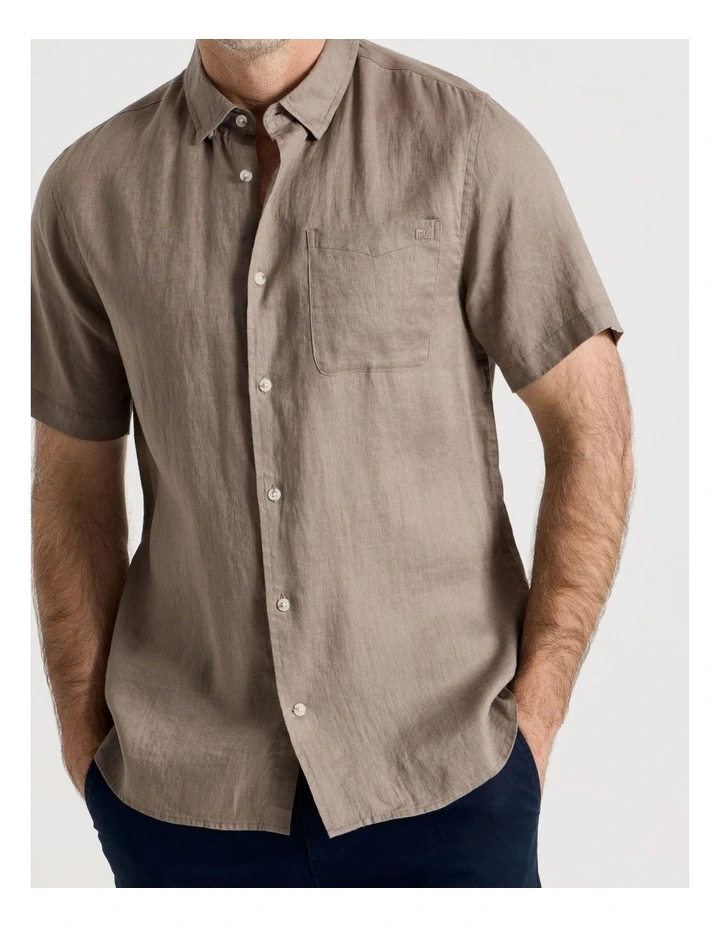 Short Sleeve Linen Shirt in Taupe image 2