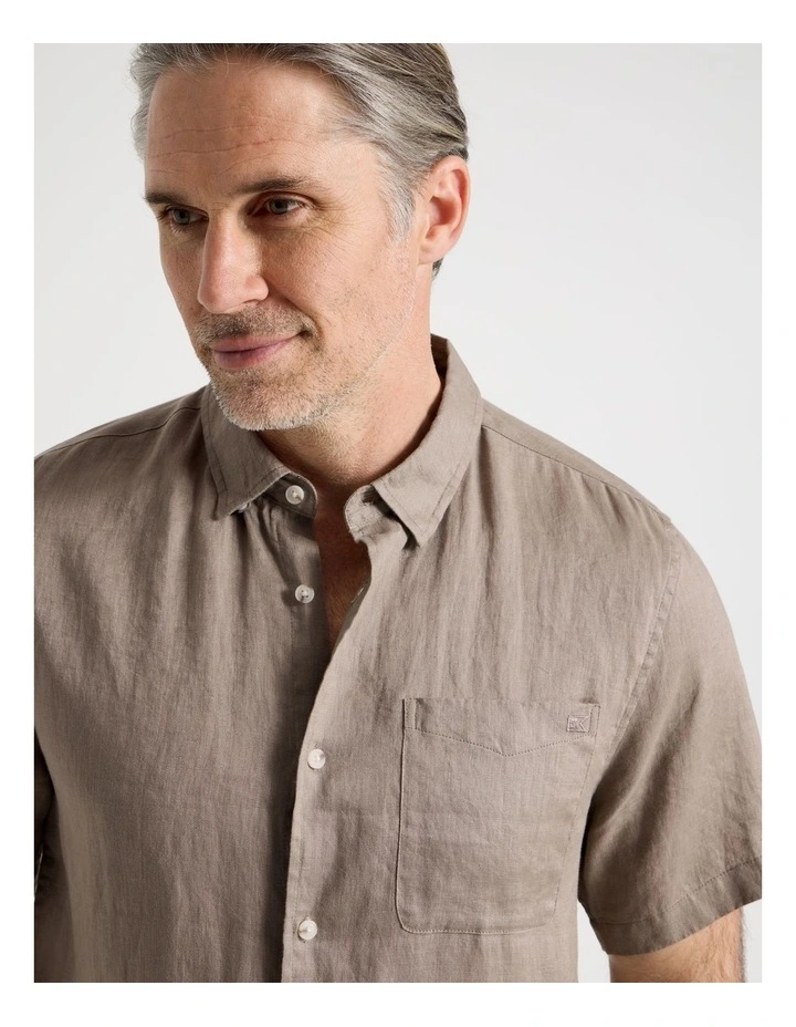 Short Sleeve Linen Shirt in Taupe image 4