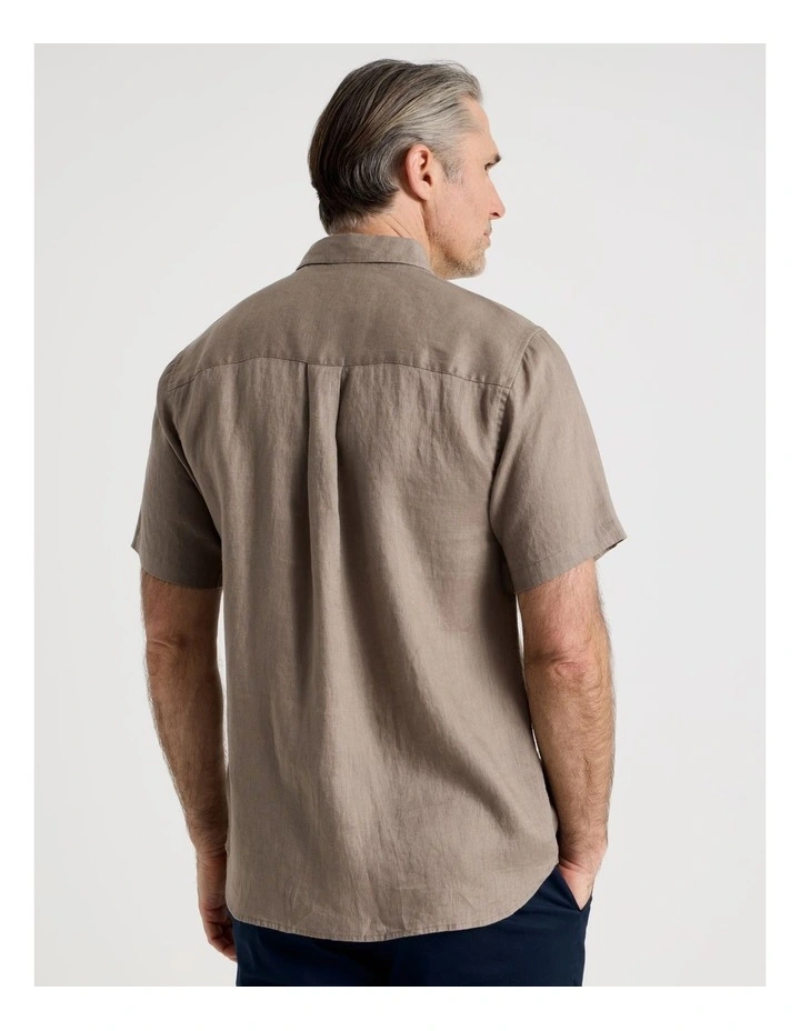 Short Sleeve Linen Shirt in Taupe image 5