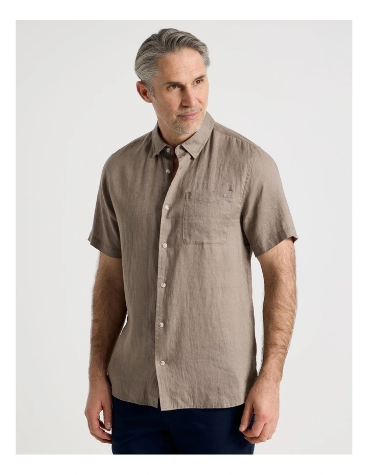 Short Sleeve Linen Shirt in Taupe image 6