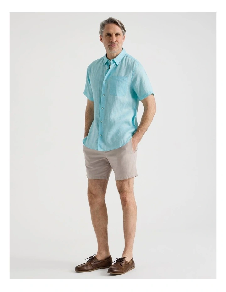Short Sleeve Linen Shirt in Turquoise image 3