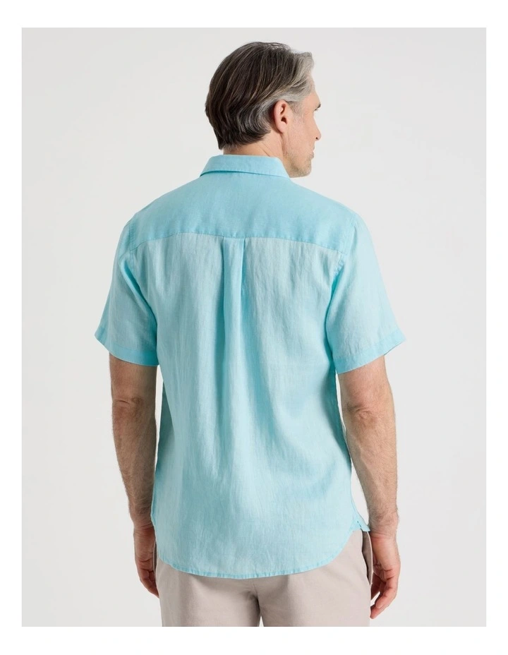 Short Sleeve Linen Shirt in Turquoise image 5