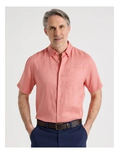 Short Sleeve Linen Shirt in Coral