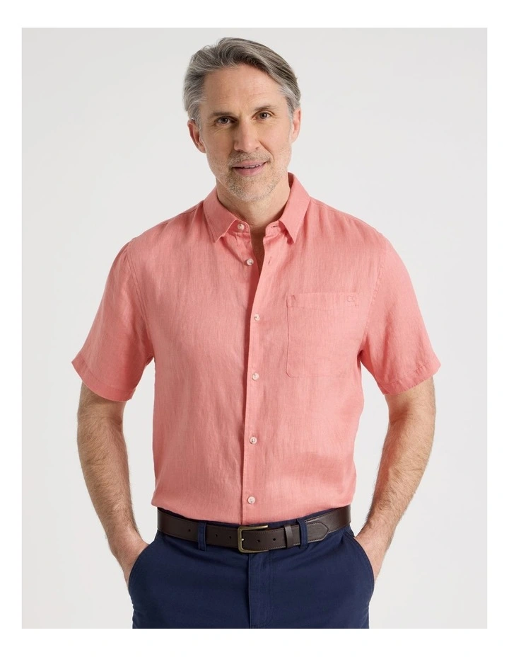 Short Sleeve Linen Shirt in Coral image 1