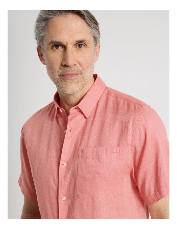 Short Sleeve Linen Shirt in Coral image 2