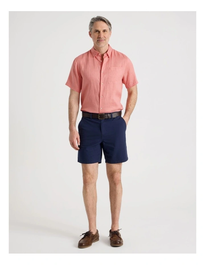 Short Sleeve Linen Shirt in Coral image 3