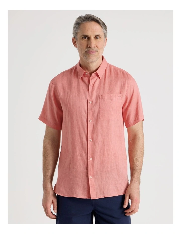 Short Sleeve Linen Shirt in Coral image 4
