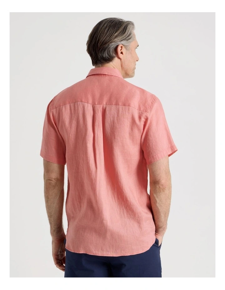 Short Sleeve Linen Shirt in Coral image 5