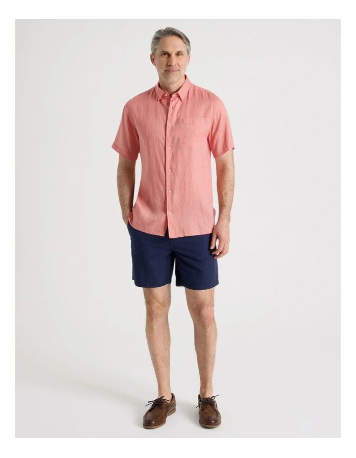 Short Sleeve Linen Shirt in Coral image 6