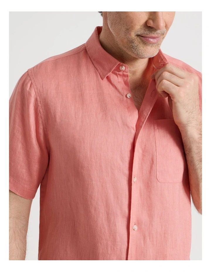 Short Sleeve Linen Shirt in Coral image 7