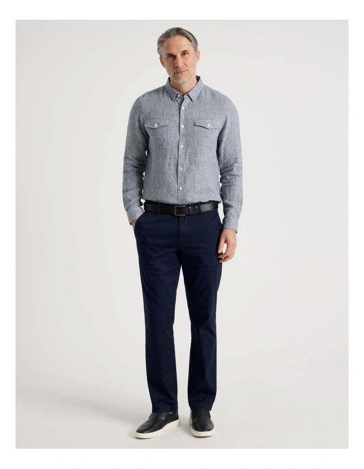 Houndstooth Long Sleeve Linen Shirt in Navy image 2