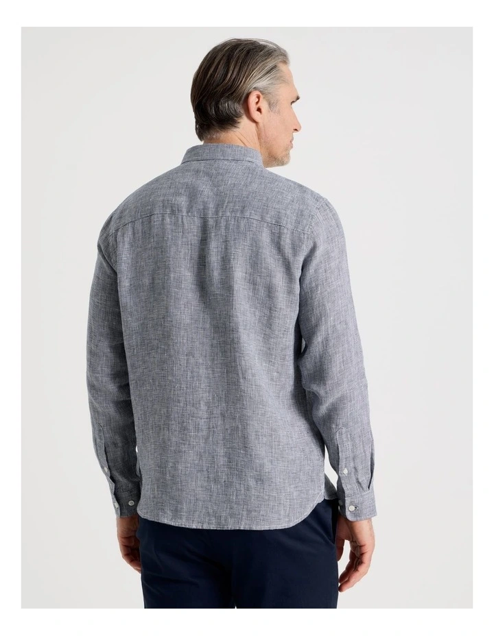 Houndstooth Long Sleeve Linen Shirt in Navy image 5