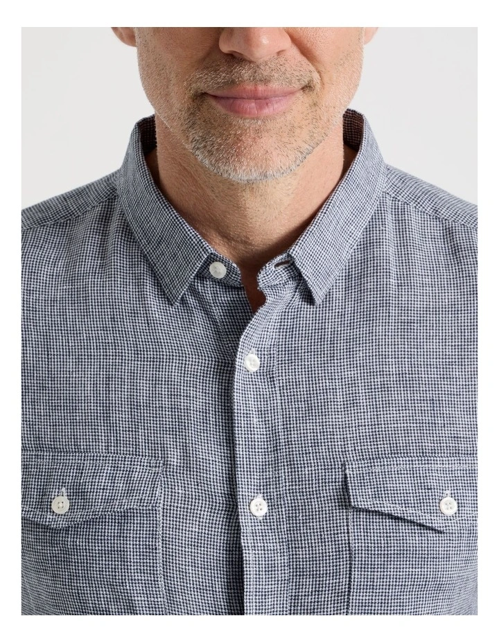 Houndstooth Long Sleeve Linen Shirt in Navy image 6