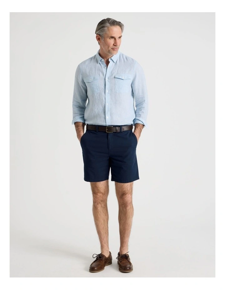 Houndstooth Long Sleeve Linen Shirt in Light Blue image 2