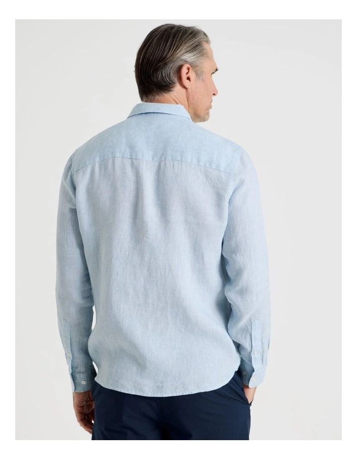 Houndstooth Long Sleeve Linen Shirt in Light Blue image 6