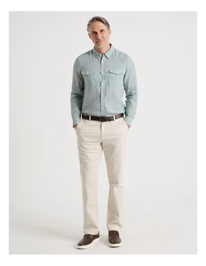 Houndstooth Long Sleeve Linen Shirt in Sage image 3