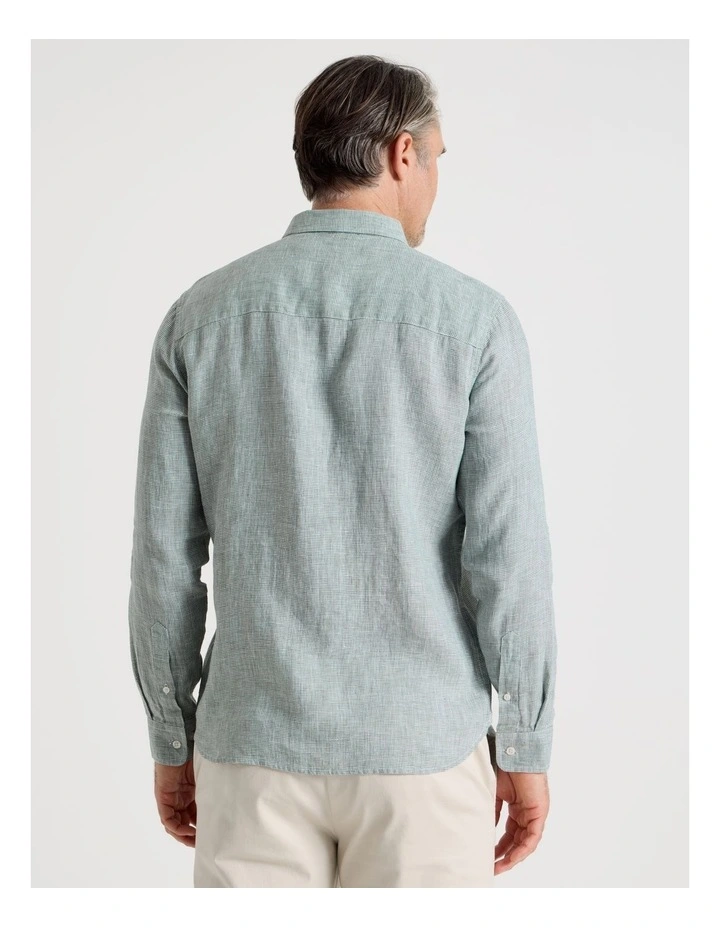 Houndstooth Long Sleeve Linen Shirt in Sage image 6