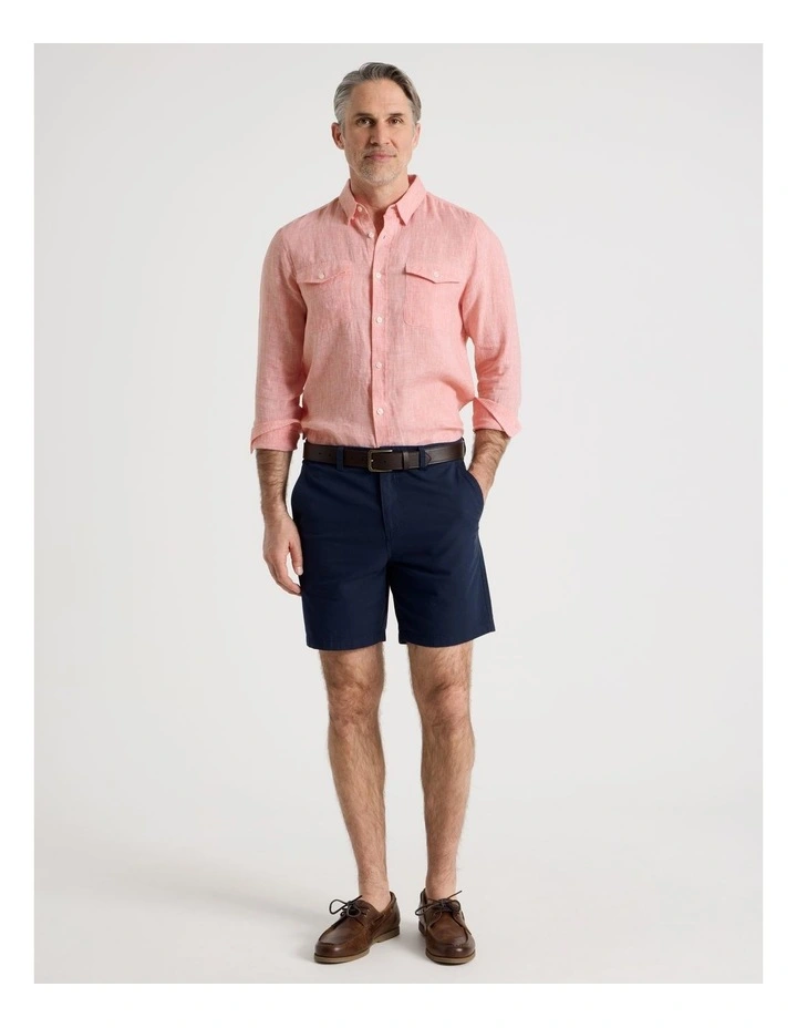 Houndstooth Long Sleeve Linen Shirt in Coral image 2