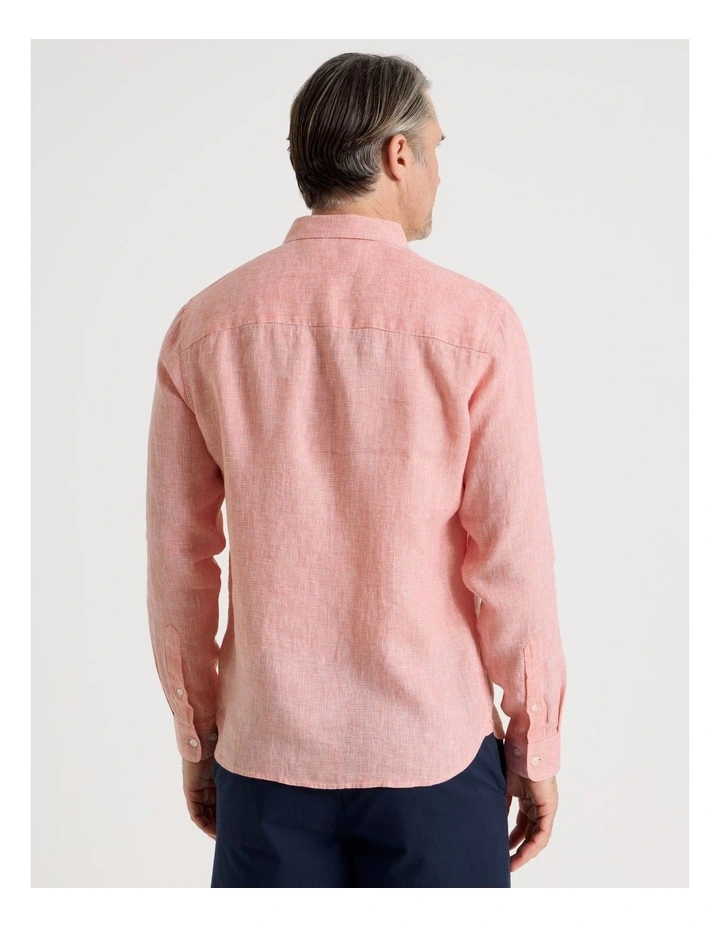 Houndstooth Long Sleeve Linen Shirt in Coral image 6