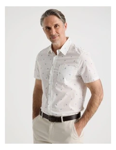 Micro Print Short Sleeve Shirt in White