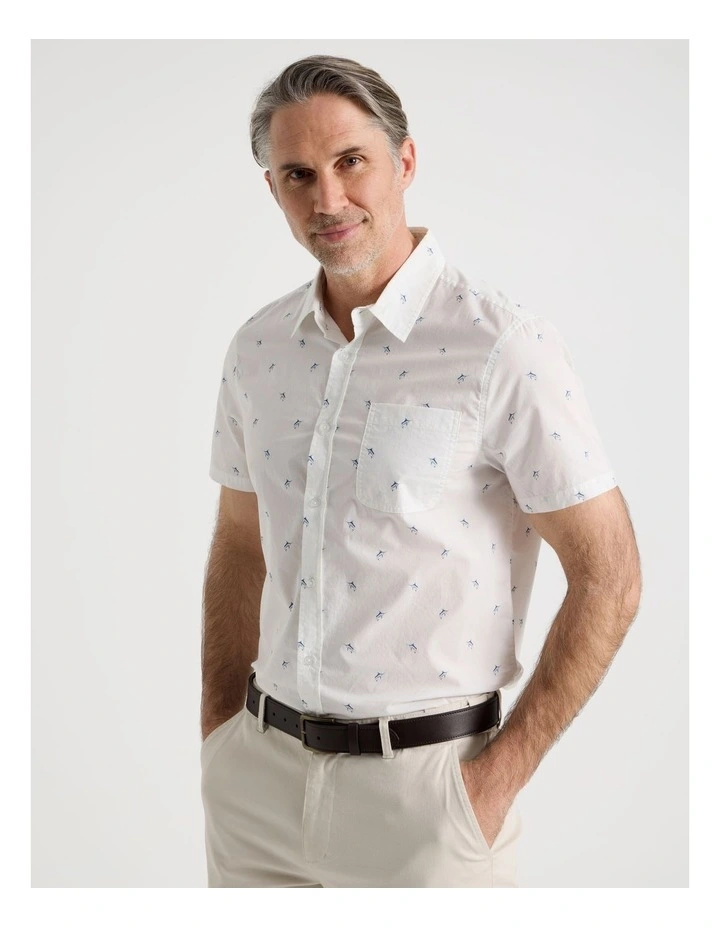 Micro Print Short Sleeve Shirt in White image 1