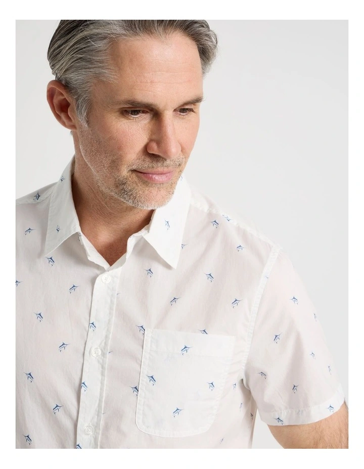 Micro Print Short Sleeve Shirt in White image 2