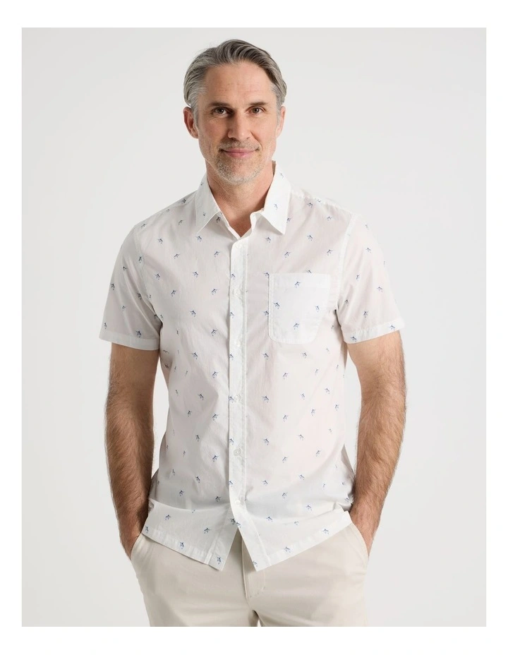 Micro Print Short Sleeve Shirt in White image 4
