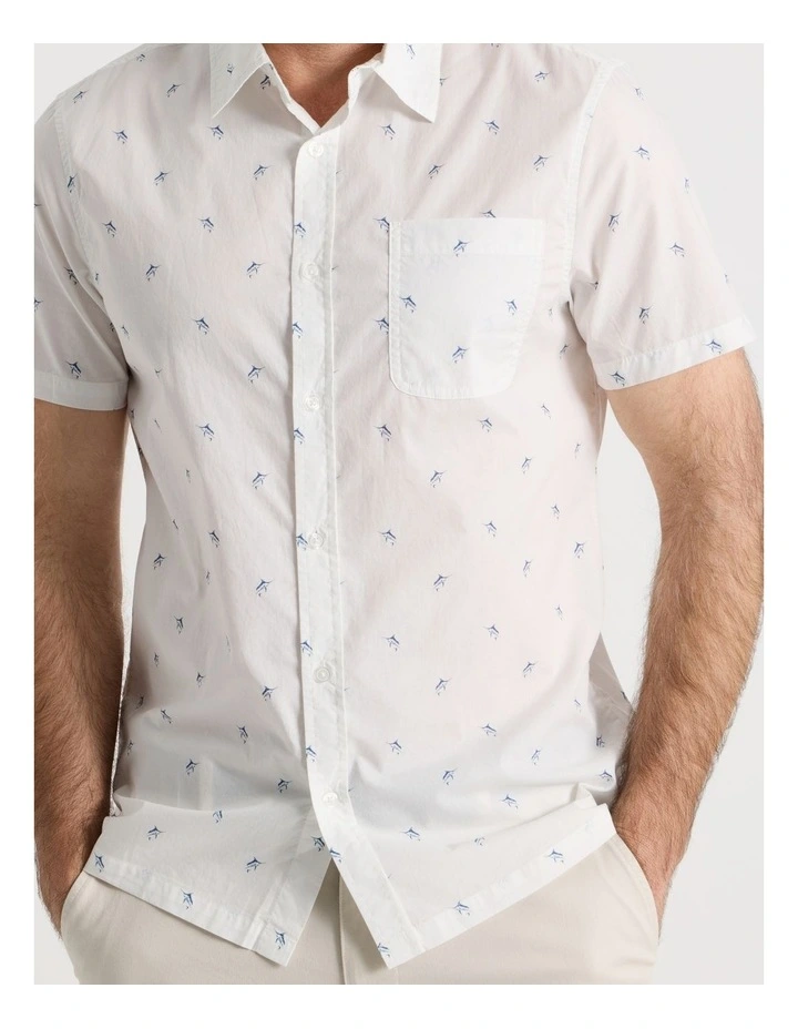 Micro Print Short Sleeve Shirt in White image 5