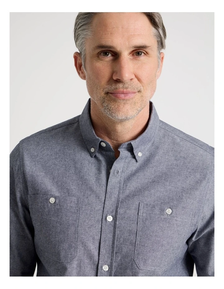 Chambray Long Sleeve Shirt in Light Blue image 4