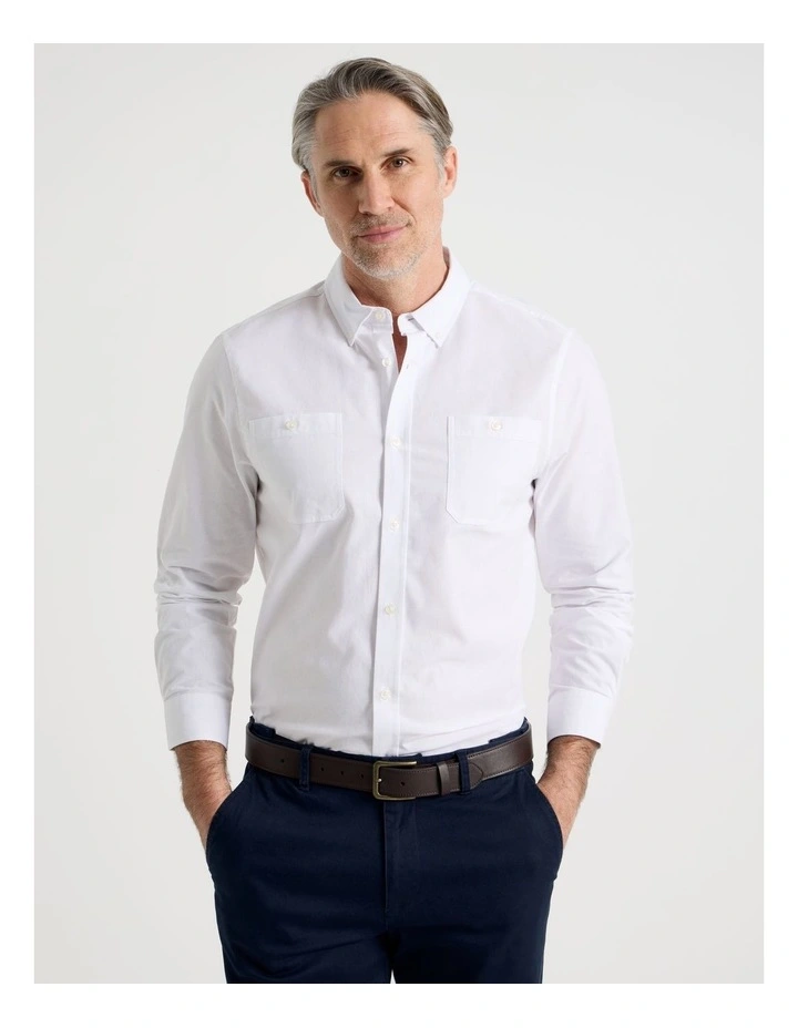Chambray Long Sleeve Shirt in White image 1